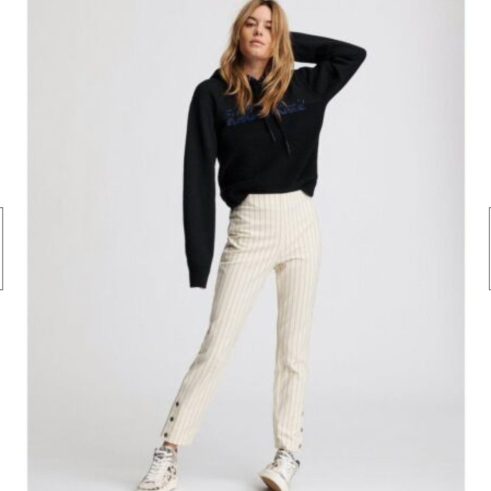 Rag & Bone, High Rise Pant, Sz 4, Ivory Pinstripe Simone Side Snap